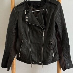 BCBGMaxAzria Dark Green Quilted Leather Moto Jacket